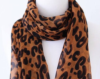 Soft Elegant Long Wrap Scarves / Black and White / Natural Leopard Print Spring Summer Scarf / Women Scarves