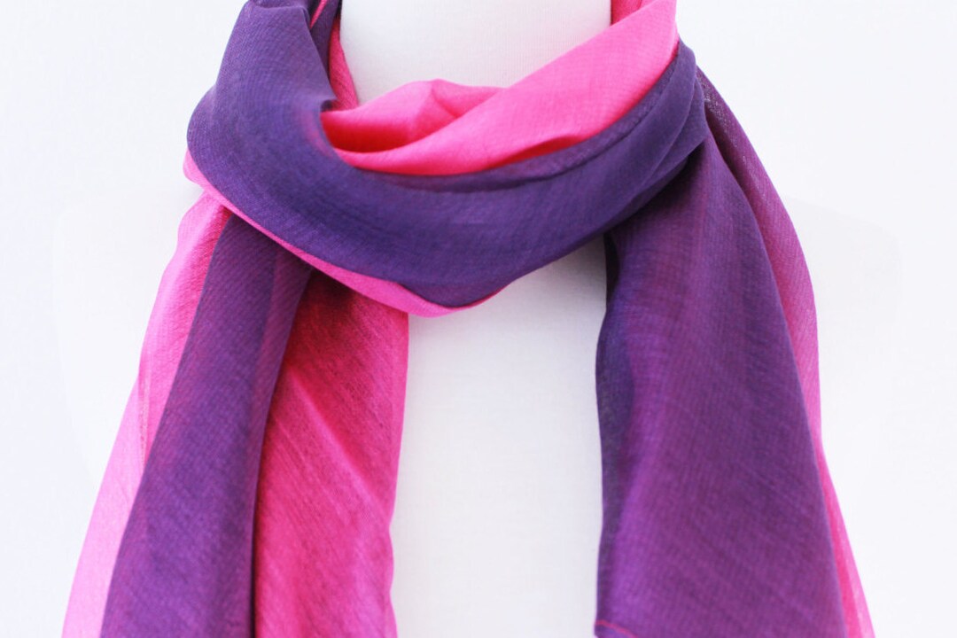 Soft Elegant Long Wrap Scarves/pink Orchid Gradient /silk Cotton Blend