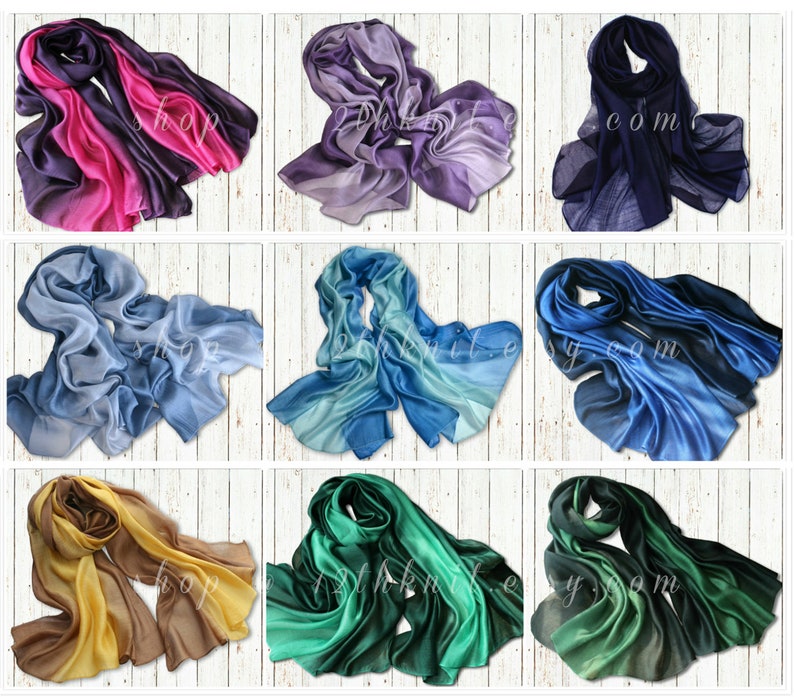 18 Colors/Long Silk Wrap/Soft Gradient Scarves/Bridal Shawls/Silver Yellow Pink Purple Beige Orange/Women Men Scarf/3 for 42 image 5