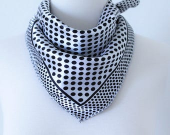 Polka Dot Square Scarves / Soft Silk Head Scarf / Scarf Headband / Black and White / Retro Vintage Wide Head Wrap / Bandanas