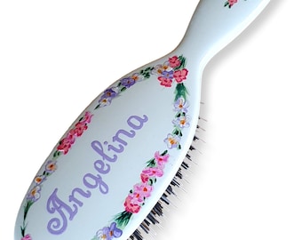 MASON PEARSON Hairbrush - Hand Painted Birth Month flower - JULY