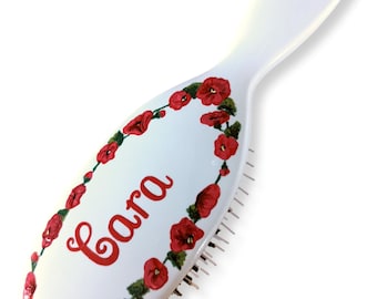 MASON PEARSON Hairbrush - Hand Painted Birth Month flower - DECEMBER - Poinsettia