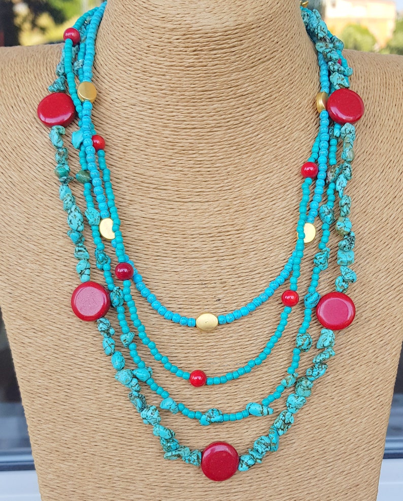Turquoise Necklace Coral Necklace Turquoise and Coral Etsy