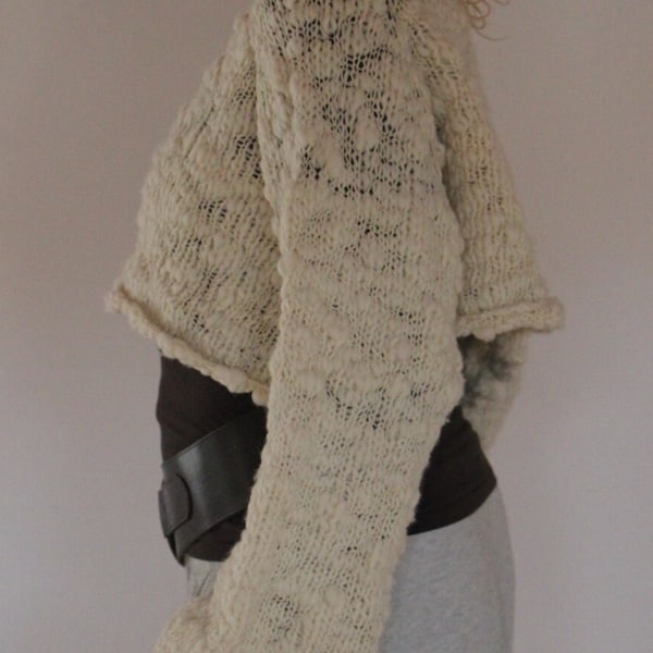 Wool sweater - sweater - crop top - trumpet sleeves - 100% Merino - local wool - home-spun - hand-knitted