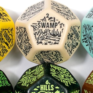 D&D Overworld Map Biome Dice | 30mm Acrylic Geography Generator | Giant D12 (1)