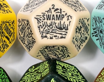 D&D Overworld Map Biome Dice | 30mm Acrylic Geography Generator | Giant D12 (1)