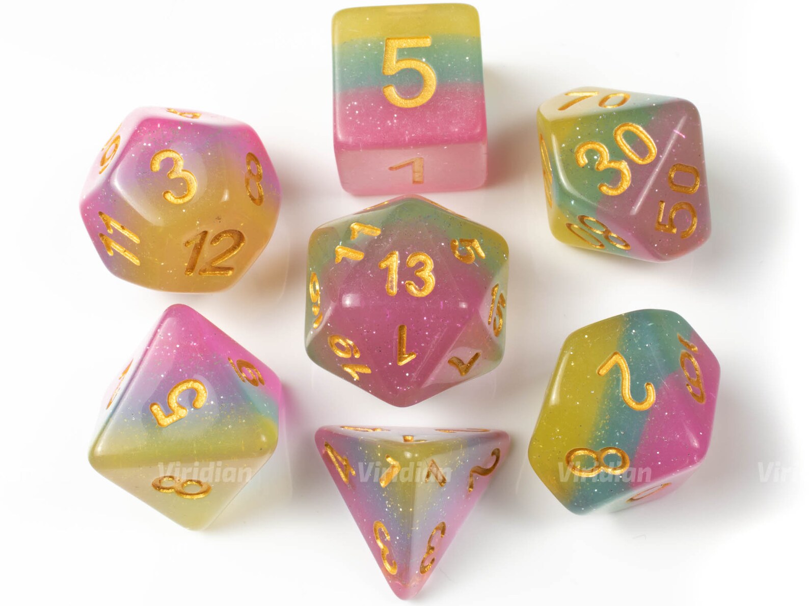Candyland Pink Yellow Blue Layered Acrylic Dice Set 7 Etsy