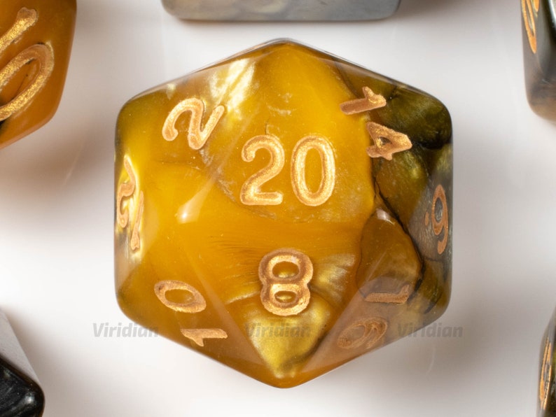 Honeycomb | Dungeons and Dragons 7 Yellow /& Black Swirled Acrylic Dice Set DnD