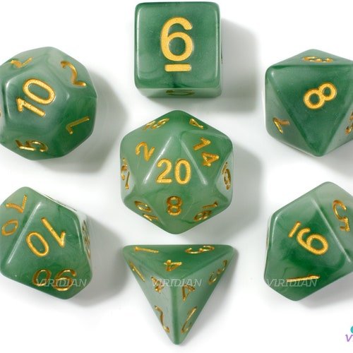 Jade Poly 7 Dice RPG Set Green Pathfinder 5e Dungeons Dragons D&D Role Play HD 