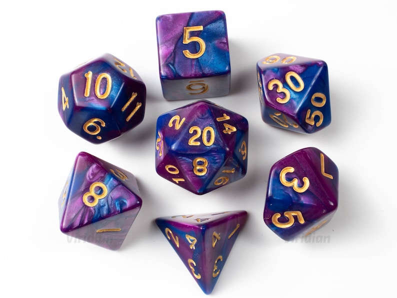 DnD 7 Purple Worm Violet /& Blue Swirled Acrylic Dice Set | Dungeons and Dragons