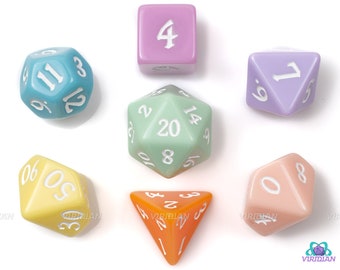 Macarons | Multicolored Pastel Resin Dice Set (7) | Dungeons and Dragons (DnD)