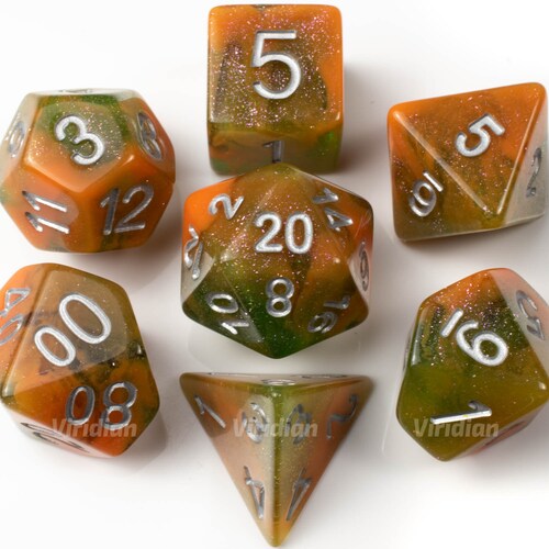 Handmade Polyhedral Dice Acid Breath D&D Dice Set Handmade Polyhedral Dice Acid Breath D&D Dice Set
