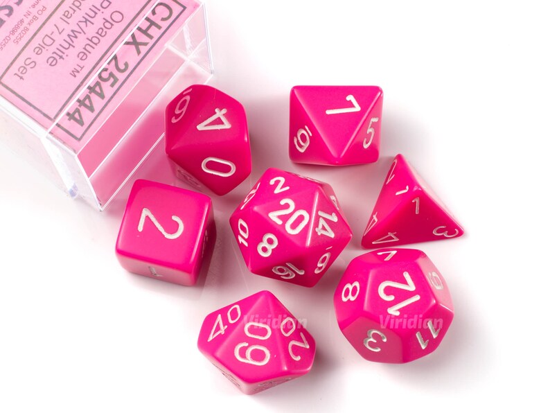 7 Chessex Dice Set Opaque Pink /& White