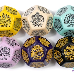 Treasure Generator Die | Random D&D Loot/Reward Trove Dice, 30mm | Giant Acrylic D12 (1)