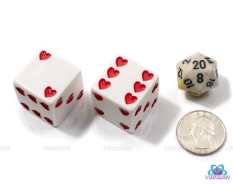 NEW 6 Red Sweetheart Dice Jumbo 25mm 1 inch D6 & Bag Set Red Hearts Valentine 