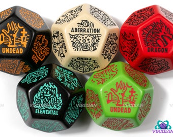 Monster Generator Die 2.0 | D&D Random Encounter Creation Dice, Enemies/Monster/Creature Types, 30mm | Acrylic Giant D12 (1)