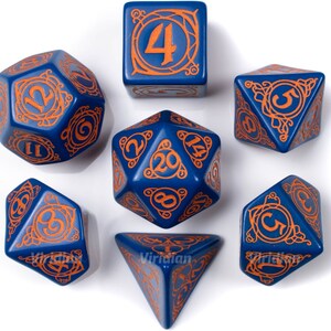 Wizard Dark Blue & Orange Dice Set 7 Q Workshop | Etsy Israel