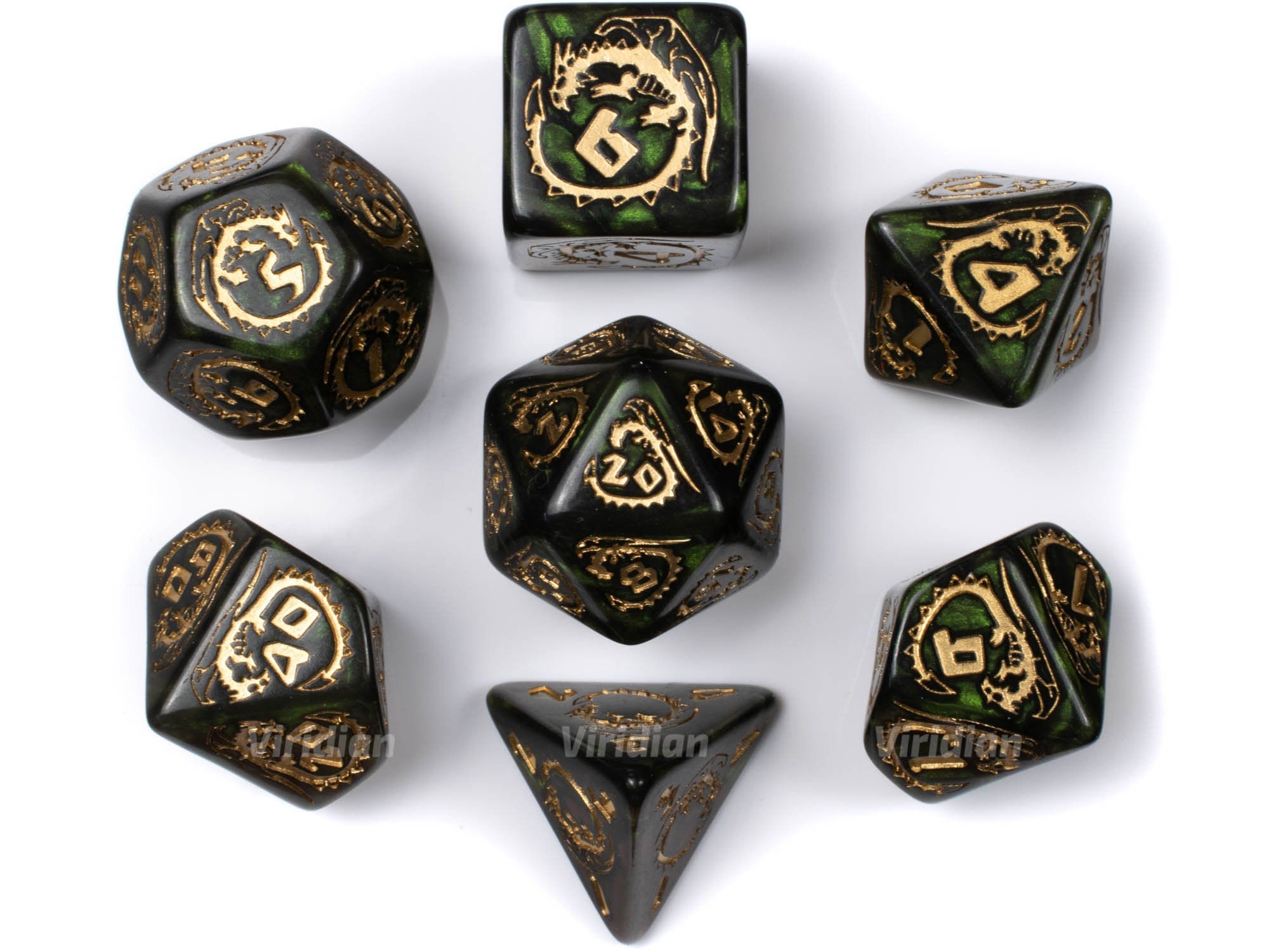 Green with White Etches Q-Workshop CG Level Counter D20 Dice 