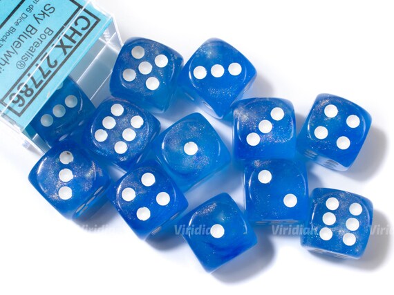 CHESSEX 7 die set BOREALIS POLYHEDRAL SKY BLUE WITH WHITE NEW dice dungeons rpg 