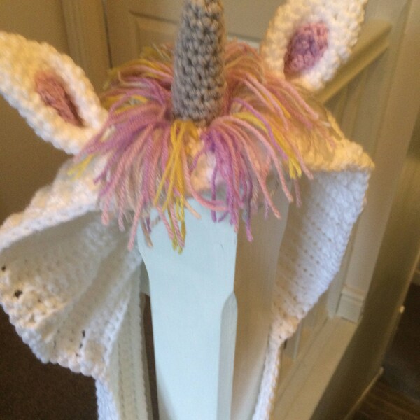 Unicorn Hood Hat Scarf Crocheted