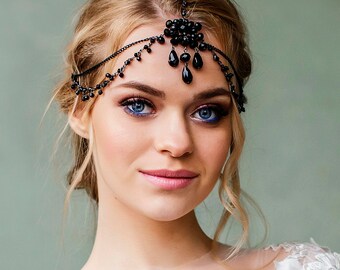 Ornament Medieval Forehead Jewelry Tidem Tiara Hairnet Wiccan Forehead Chain Headdress Eye of the Fire Dragon Fantasy Larp