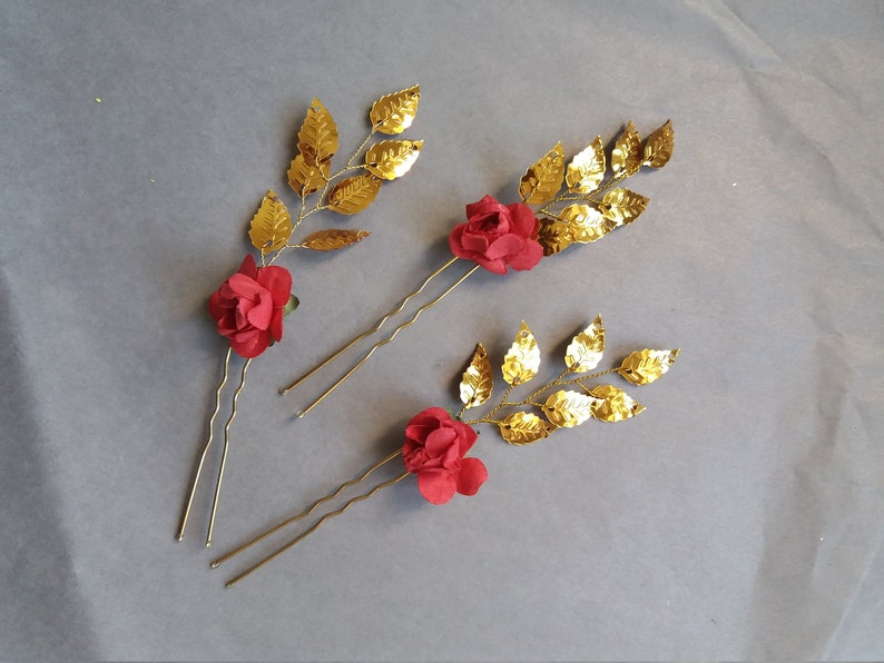 Beauty and the Beast Inspired Red Roses Hair Piece Gold Leaf | Etsy