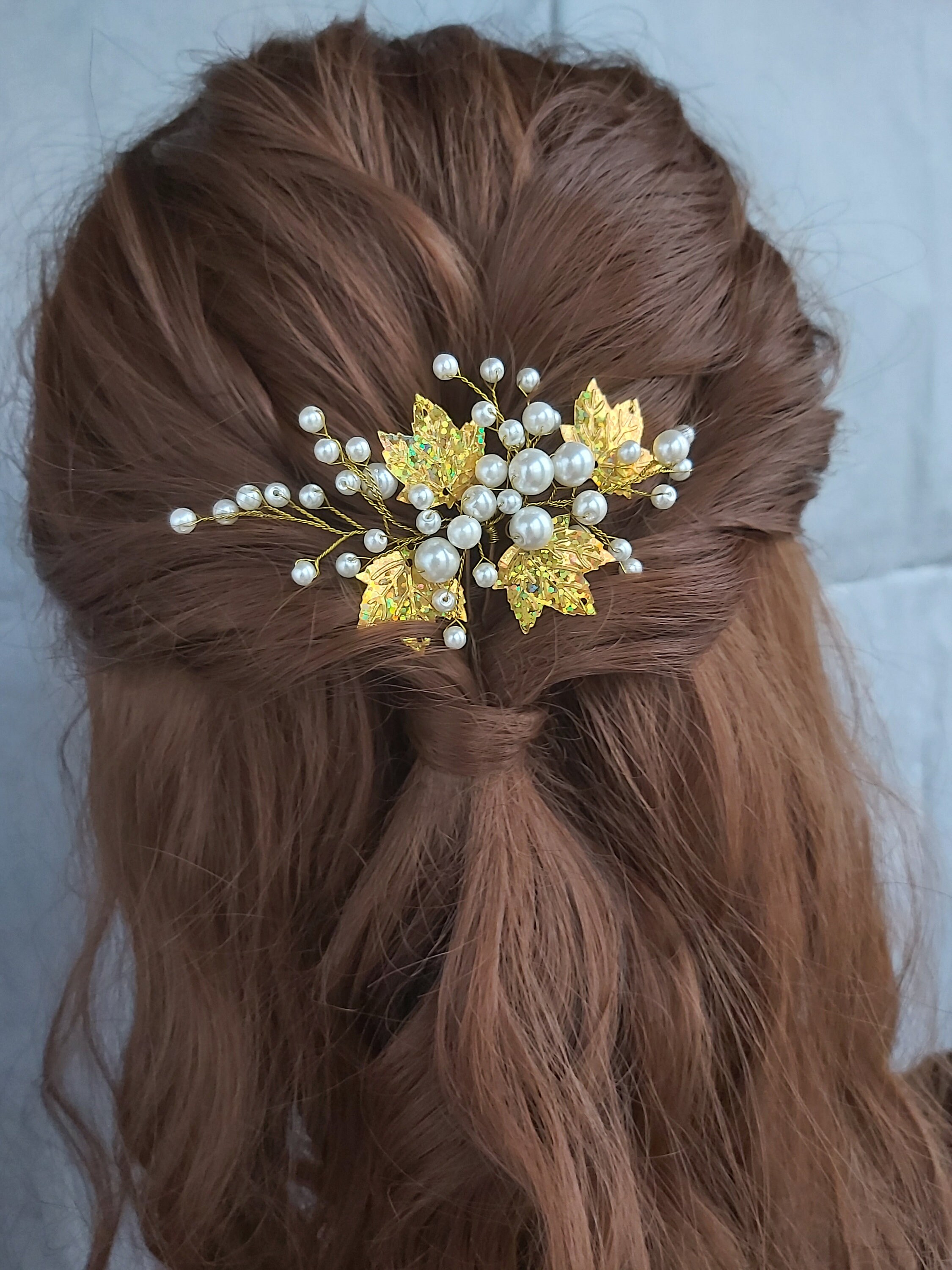 Gold hair pieces Flower girl hair accessories Fall leaf Etsy