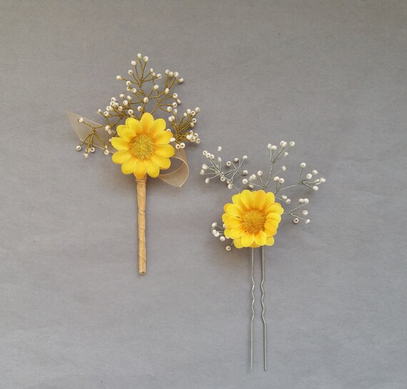 Sunflower Wedding Hair Piece Babys Breath Hair Accessories Etsy