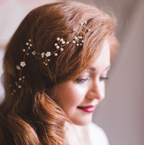 baby's breath wedding hair piece