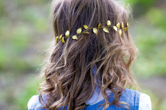 Flower Girl Crown Gold Leaf Hair Piece Leaves Headpiece Etsy