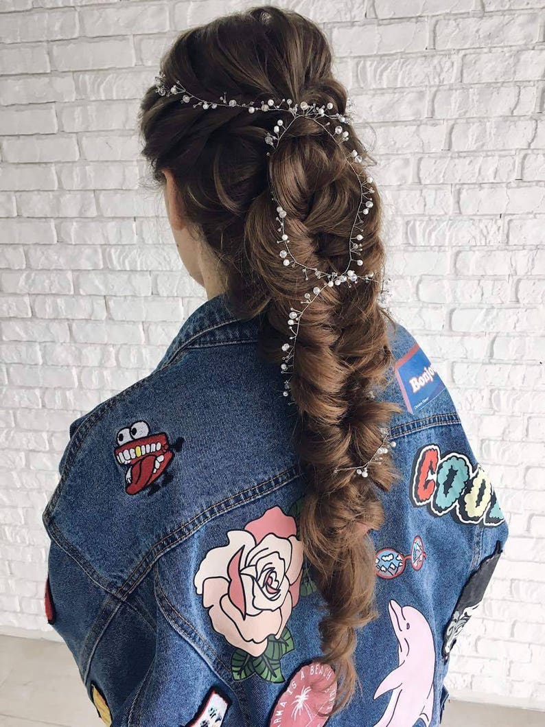 Bridal hair vine Classic blue Wedding hair piece Thin hair jewelry Prom hair Modern bride Wife gift Elegant bridesmaid