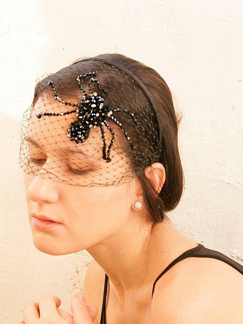 Black veil headband black lace veil Black birdcage veil Unique Etsy