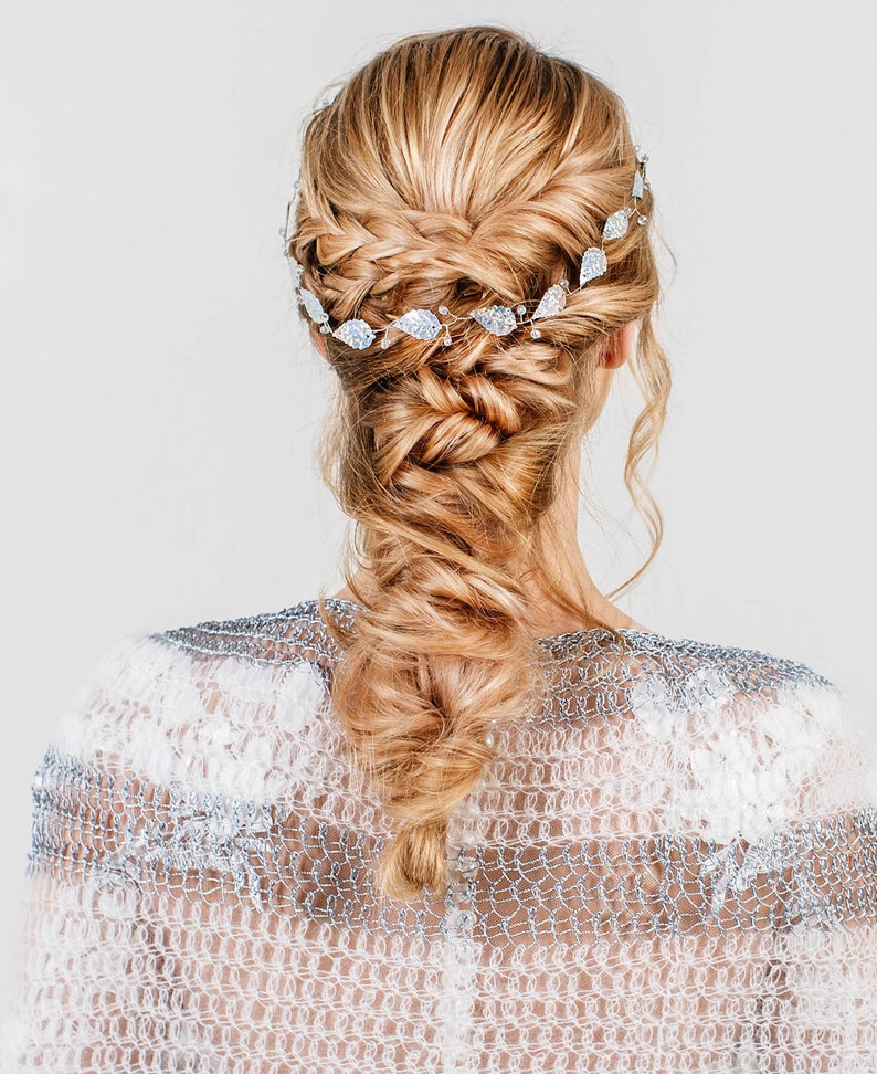 Silver leaf hair accessories Elven wedding hair piece Flower girl gift Bridesmaids hair vine