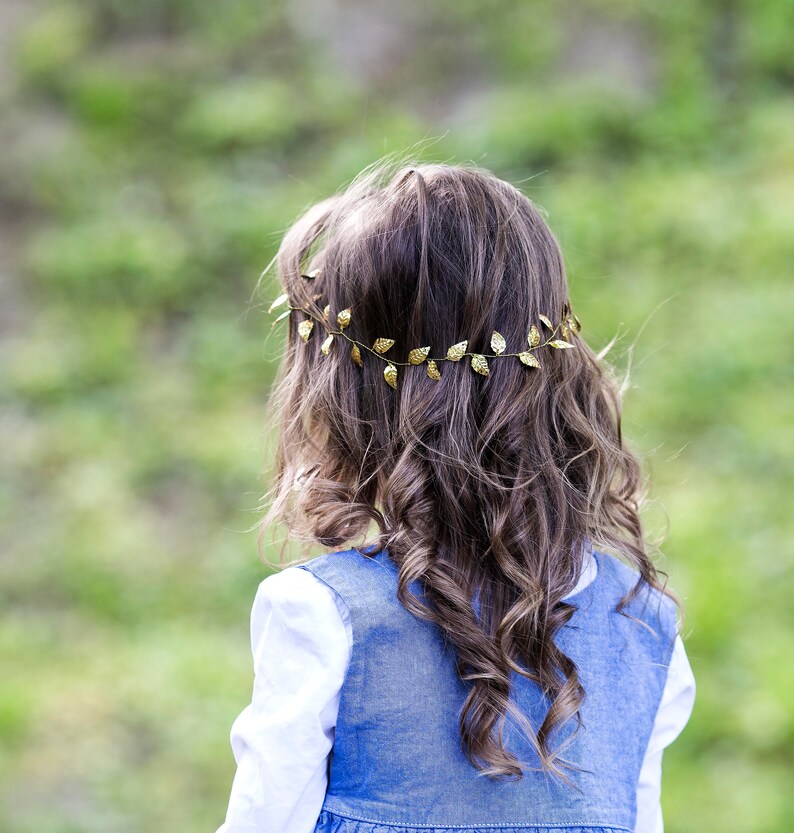 Flower girl crown Gold leaf hair piece Leaves headpiece Etsy