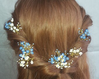 Forget me not hair pin Daisy hair pins Wedding hair accessories beaded Mother of bride blue Flower hair piece white gold Bridesmaids colors