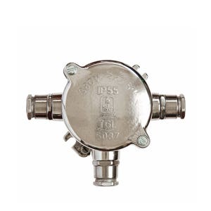 Vintage Industrial Surface-Mounted Aluminum 3-Way Junction Box with a High Gloss Polish