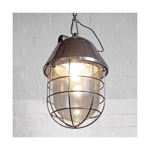 Vintage factory lamp with grid industrial design original bunker lamp Ex EOW