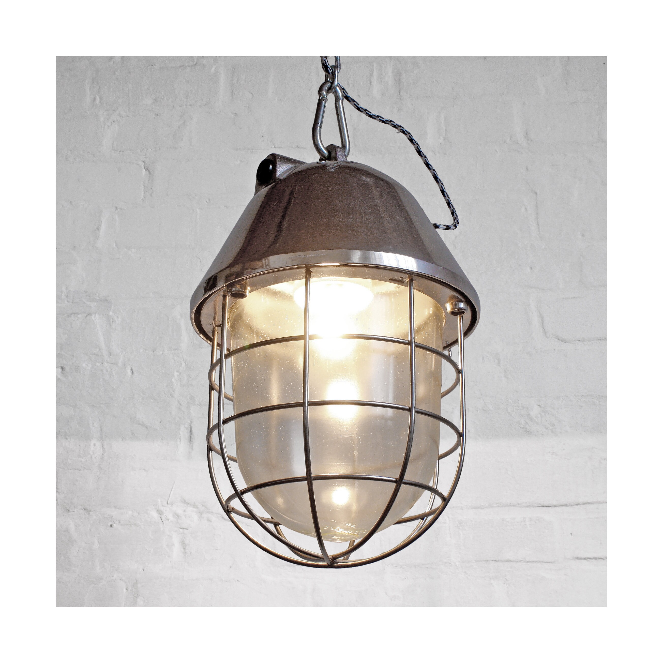 Lampe Industrielle EOW Vintage – Aluminium Poli, Grille Nickelée, Allemagne 60's