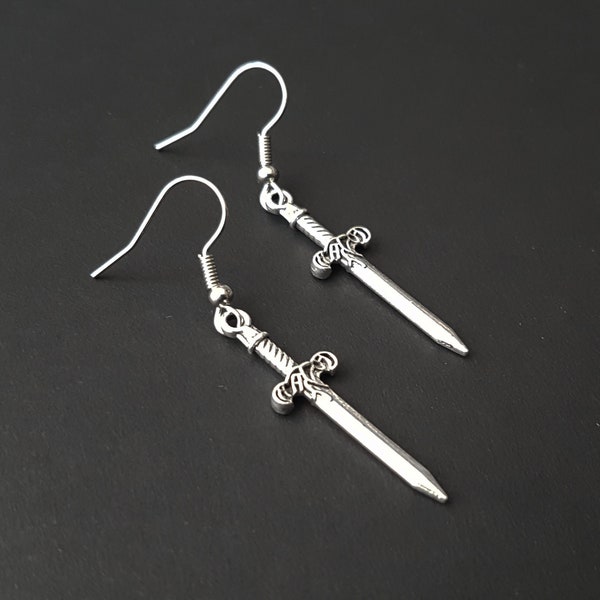 Small Silver Dagger Hook Earrings - Renaissance, Medieval, Fantasy, Weapon, Gothic, Game of Thrones, GOT, Roleplay, Sword, Witch, Dark Mori