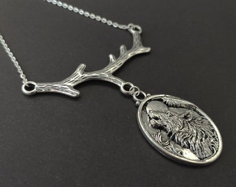 Aullando Lobo Luna Rama Collar 48cm - Nativo, Boho, Tribal, Medallón, Luna Llena, Bruja, Pagano, Gótico, Unisex, Hombre Lobo, Chamán, Licano