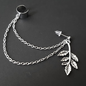 Silver Leaf Branch Ear Cuff - Witch, Wiccan, Pagan, Woodland, Forest, Autumn, Dark Mori, Cottagecore, Forestcore, Goblincore, Fae, Botanical