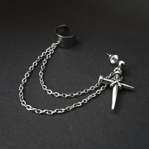 Vampire Slayer Stake Cross Chain Ear Cuff - Dracula, Gothic, Van Helsing, Buffy, Hunter, Vampire Diaries, Edgy, Emo, EGirl, Punk, Goth