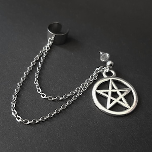 Silver Pentacle Ear Cuff - Pentagram, Witch, Pagan, Grunge, Wiccan, Witchcraft, Goth, Dark Mori, Gothic, Boho, Halloween, Alt, Symbol, Edgy