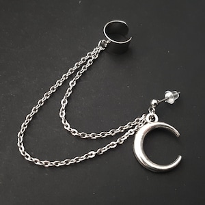 Silver Crescent Half Moon Ear Cuff - Witch, Pagan, Wiccan, Witchcraft, Goth, Dark Mori, Gothic, Space, Lunar, Astrology, Mystical, Celestial