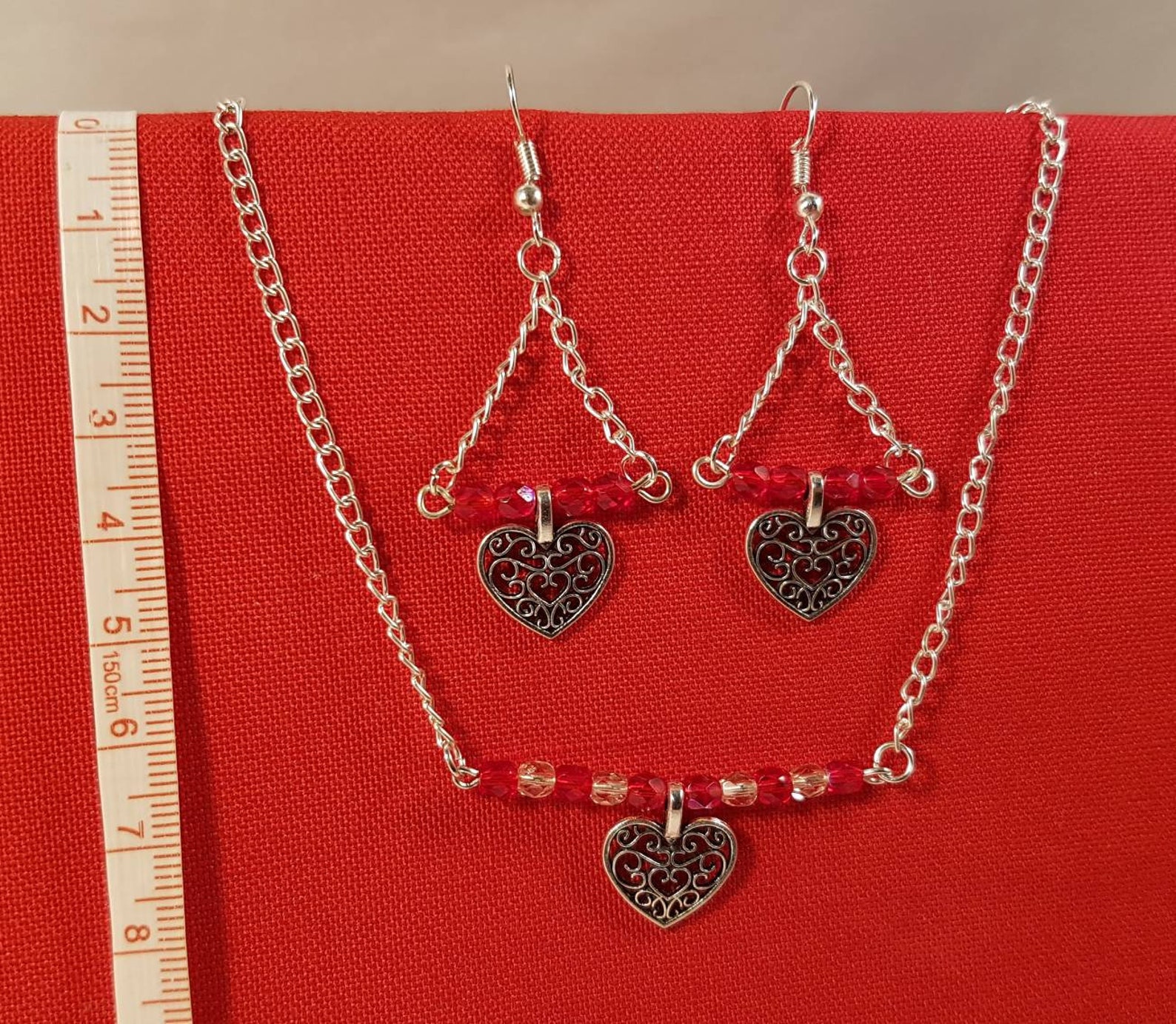 Beaded Filigree Heart Set Filagree Jewellery Heart Necklace Etsy