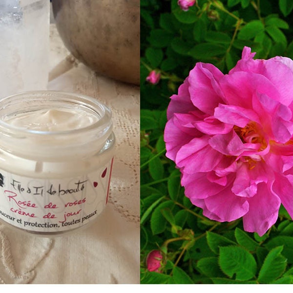 Crème de jour " Rosée de Roses " (Bio/Organic) - Toutes peaux - made in Corsica- Pot en verre - 50 ml