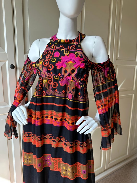 Late 1960s Maxi Gown with Unusual Cold Shoulder, … - image 2