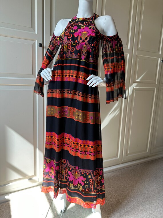 Late 1960s Maxi Gown with Unusual Cold Shoulder, … - image 1