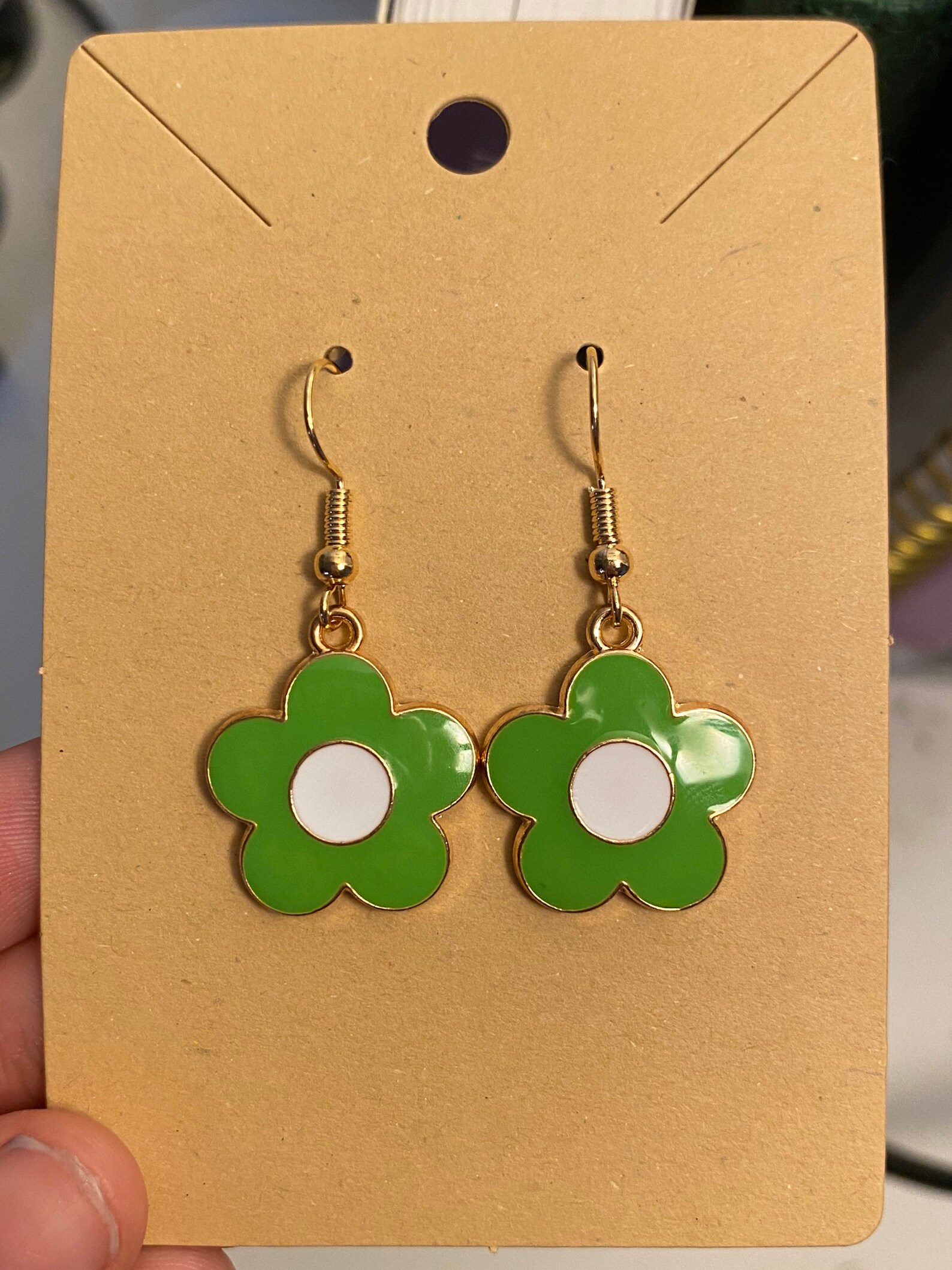 Green flower dangle earrings Etsy