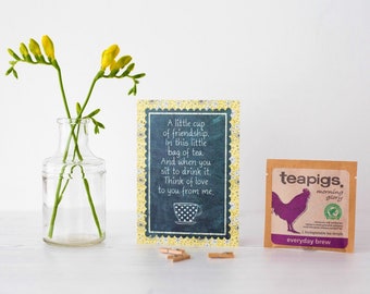 Eine kleine Tasse Freundschaft - Gruß-Karte mit TEAPIGS Teebeutel enthalten. Karte und Geschenk in einem. Tee-Liebhaber-Card Tee-Süchtigen. Einzigartige Karte.